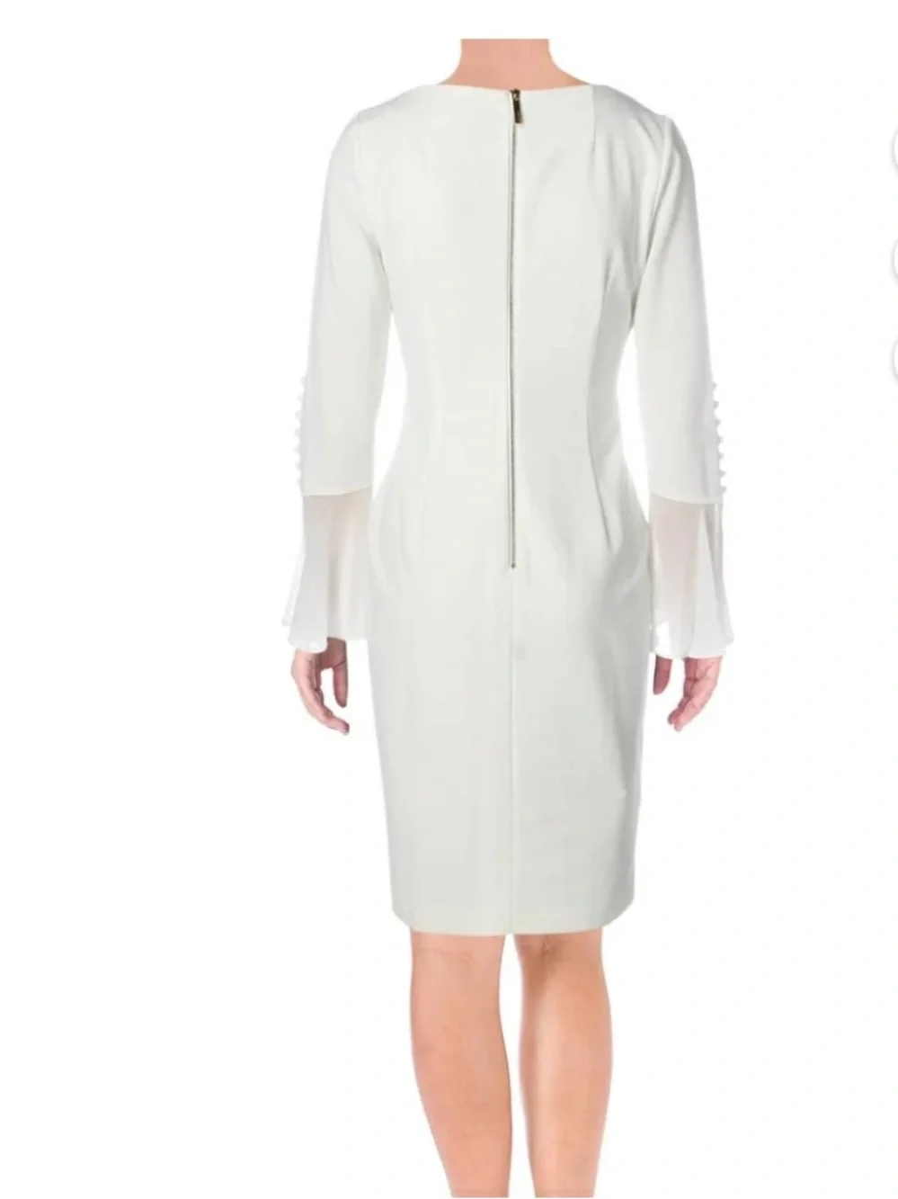 Calvin Klein White Sheer Bell Cuff Lined Dress Size 10 NWOT